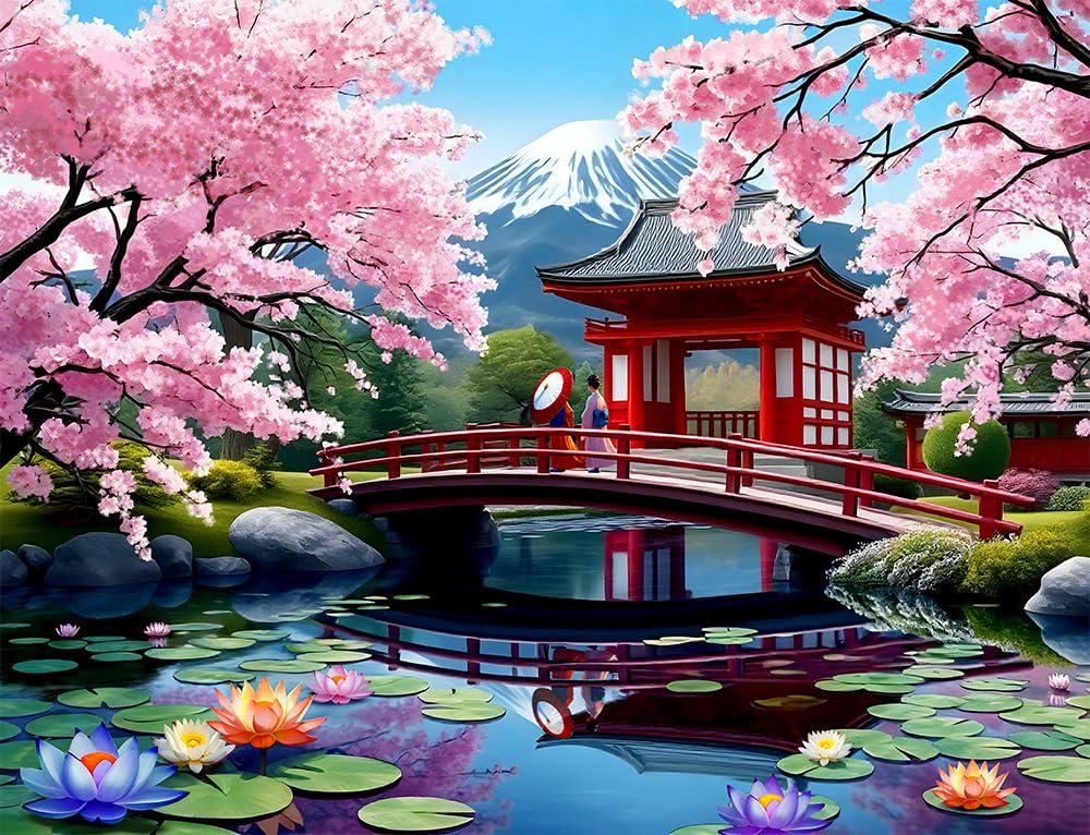Photo 1 of Springbok Haru in Japan 1000 Piece Jigsaw Puzzle for Adults - Cherry Blossom Garden - Unique Cut Pieces - Made in USA