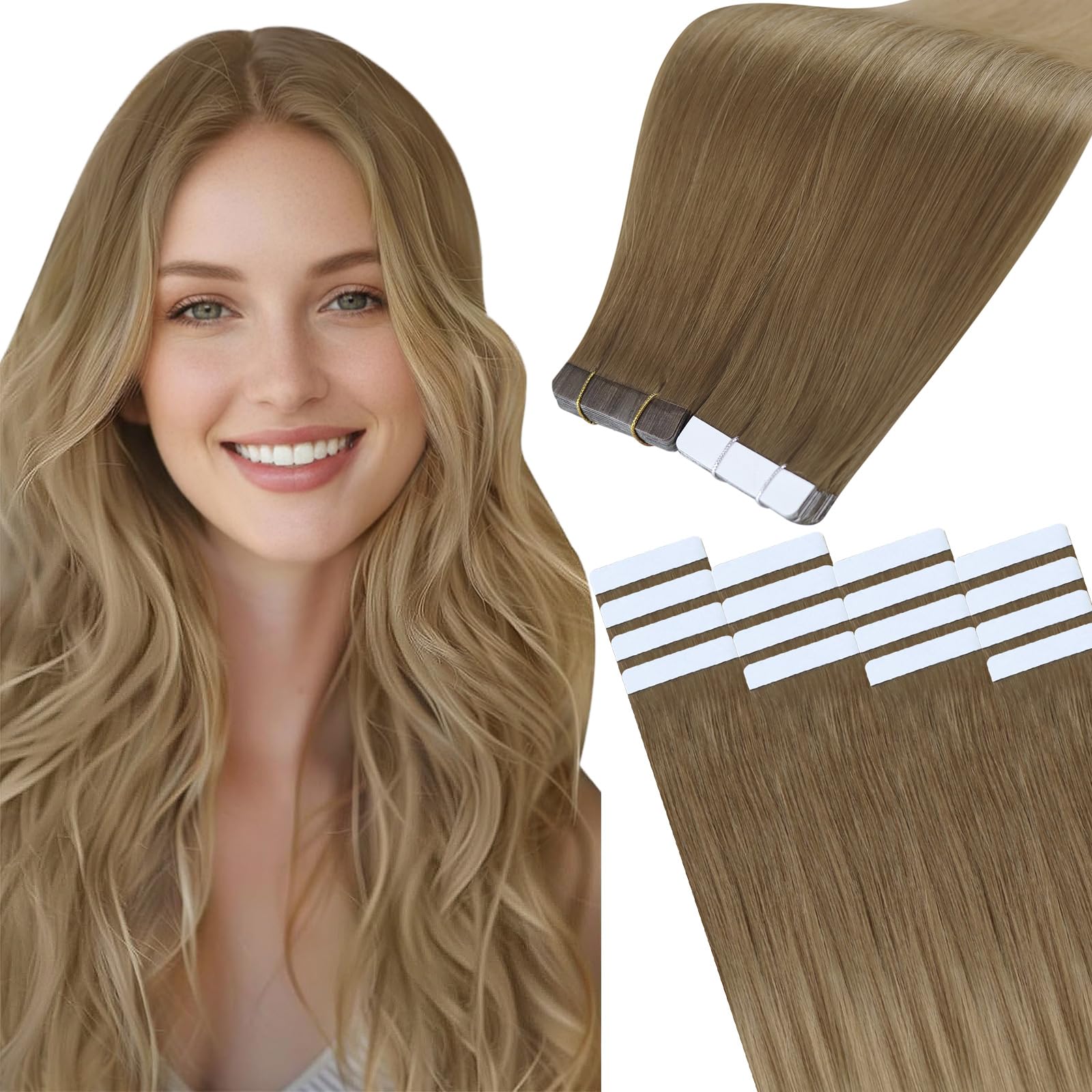 Easyouth Ombre Human Hair Extensions Tape ins Balayage Tape in Hair Extensions Human Hair 16 Inch 40g 20Pcs Invisible Tape Extensions Human Hair Ombre Golden Brown to Golden Blonde