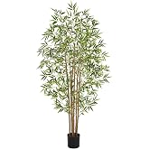 Keeplush Artificial Bamboo Tree, Fake Bamboo Plant 5FT Tall with 6 Natural Real Bamboo Trunks, Artificial Tree Indoor Decor Faux Silk Tree for Home Office Living Room Modern Decor