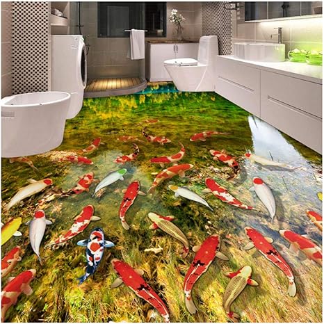 Amazon Xbwy 装飾壁画 Hd川鯉自然3dフローリングの壁紙バスルームキッチン着用滑り止め防水増粘自己接着3d壁画壁紙 1x100cm 壁紙