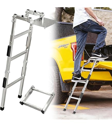 thumbnail image 2 of Tailgate Steps For Pickup Trucks Beech Lane Universal Pickup Truck Tailgate Ladder | Folding Aluminum Ladder With Rubber Feet & Grip Plates, Up To 45" Foldable Ladder 2 of 13