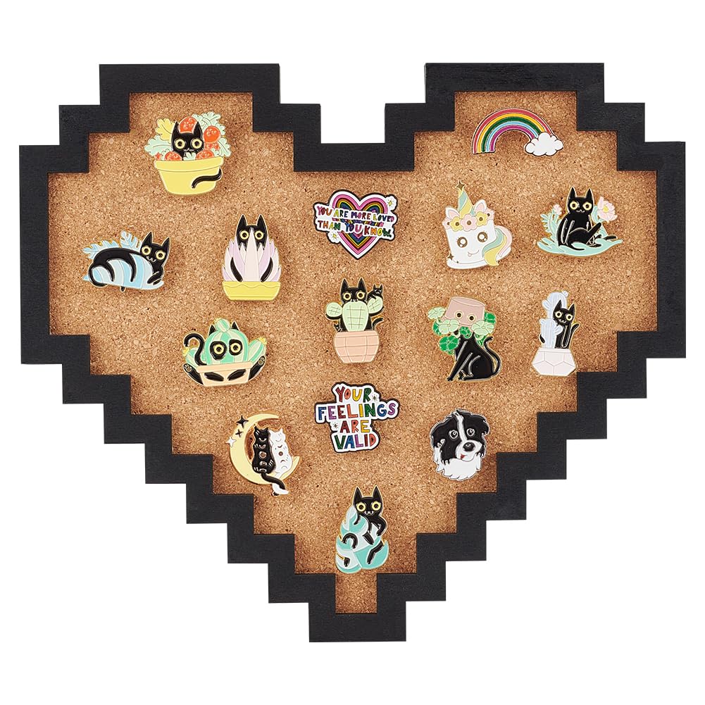 BENECREAT Pixel Heart Cork Board, 2cm/0.8 Inch Thick Wall Mounted Cork Board for Brooch Pin Storage, Office Home Festival Home Decor, 22.9x20cm/9x7.9 Inch