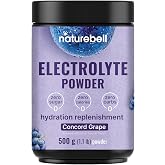NatureBell Electrolytes Powder No Sugar, 500g (76 Servings) | Keto Fast Hydration Powder, Carnivore-Friendly Electrolyte &ndash; 1,000mg High Potassium, Minerals, &amp; Coconut Water &ndash; Concord Grape Flavor