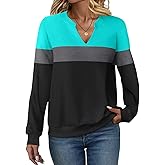 EADINVE Womens Casual Long Sleeve V Neck Sweatshirts Cute Loose Fit Lightweight Pullover Fall Clothes Tunic Tops