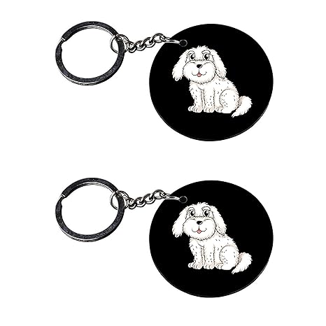 Vprint Quality White Hair Dog Rottweiler Dog Keychain Printed