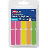 Avery&reg; Color-Coding Removable Labels, 1/2" x 1-3/4", Assorted Neon Colors, Non-Printable, 180 Blank Labels Total (6724)