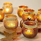 Candle Holder Set of 12, Small Tealight Candle Holder, Vintage Glass Votive Candle Holders for Table Centerpiece Wedding Home Decor Holiday Decor (Amber)