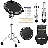 Donner Drum Practice Pad Stand Kit, Snare Drum Stand with 12'' Marching Pad | Silent Drumming Pad Set with Drumsticks, Backpack, Adjustable Stand Fits 10''-14'' Dia Drums(Black)