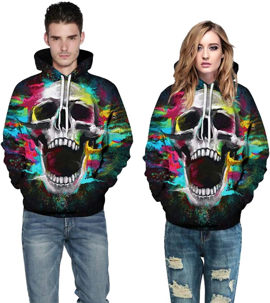 Halloween Costume Women Men Scary Skeleton Blood 3D Print Hoodie Sweatshirt Top