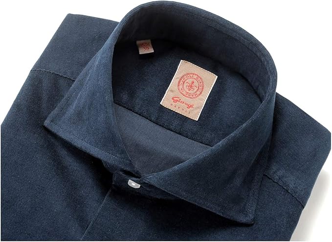 Amazon ジャンジ Giangi 21aw コットンストレッチ細畝コーデュロイホリゾンタルワイドカラーシャツ Roma ダーク ネイビー 40 メンズ シャツ 通販