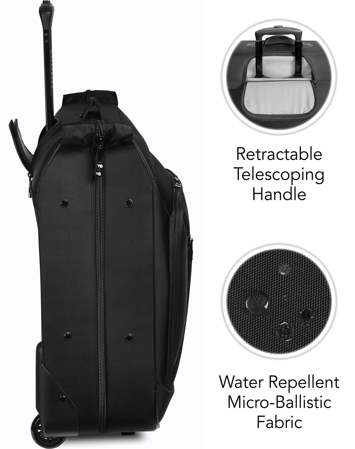 WallyBags Solutions Garment Bag, Multiple Hangers and Made for Men and Women, Black, 45-Inch Rolling