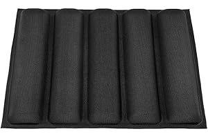 French Bread Baking Pan Silicone Baguette Tray Reusable Non-Stick Hot Dog Bread Molds, 5 Loaf, Black