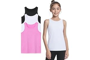 Auranso Girls Tank Tops Athletic Sleeveless Racerback Quick Dry Dance Shirts 3 Pack