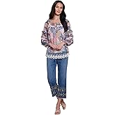 john mark Womens Five Pocket Pant with Beaded Details and Frayed Hem