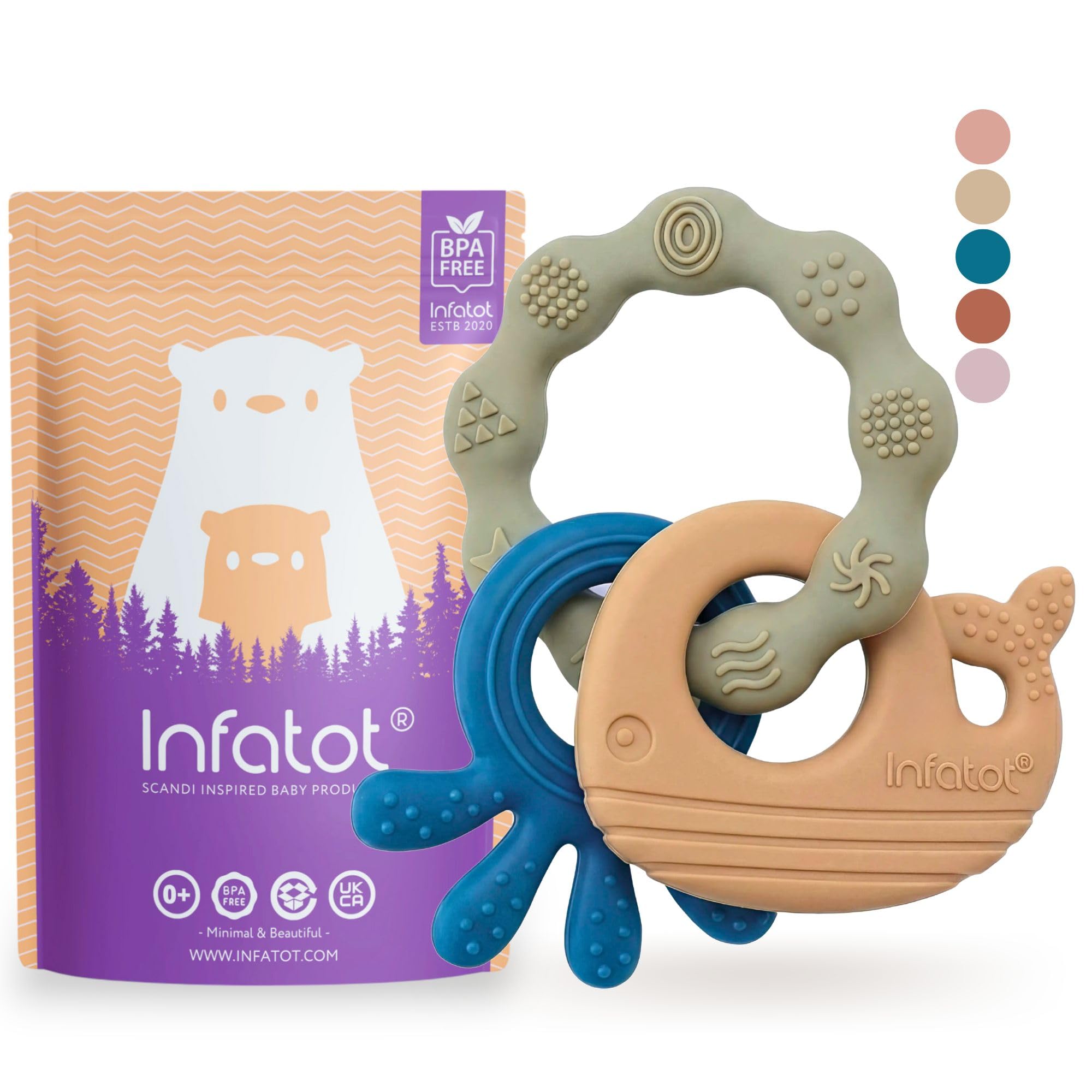 Infatot® Premium Silicone Teething Toys Baby 0–6 Months – Whale & Octopus BPA-Free Teether, Multi-Texture Sensory Chew Toy, Easy Grip, Gum Relief, Newborn Gift, Cobalt