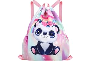 Luchike Drawstring Backpack for Kids - Girls Dance Bag,Sport Gym Beach Swim Travel Daypack With Two Water Bottle Holder