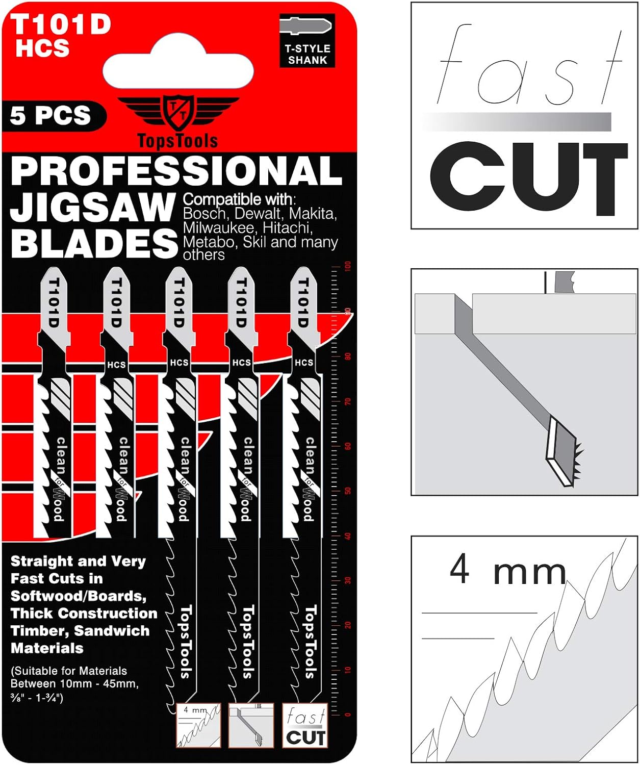 15 x TopsTools T101D 100mm Jigsqw Blades Designed for Clean and Fast Cuts in Wood, Black - Image 5