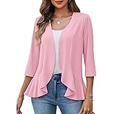 Zeagoo Women's 2026 Summer 3/4 Sleeve Lightweight Cardigans Sweaters Open Front Draped Ruffles Kimono Coverups