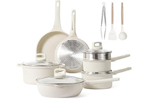 CAROTE Pots and Pans Set, 14pcs Kitchen Cookware Sets, Induction Pots and Pans Nonstick, Cooking Pans Pots Set, Cream Beige, All Stoves Compatible