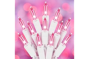 BRIGHTOWN Pink Christmas String Lights, 50 Count 12 Feet Incandescent Bulb Mini Valentine's Lights, Waterproof Pink Lights for Indoor Valentine's Day Garland Wedding Party Festival Xmas Tree Decoration