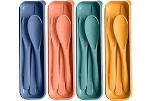 HMDZMR Travel Utensils with Case, 4 Sets Reusable Utensils Set with Case, Wheat Straw Utensils for Lunch Box Accessories, Camping Utensil Set for School Work Lunch or Daily Use
