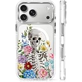 OKBUOK for iPhone 17 Pro Max/iPhone 18 Pro Max Case [Compatible with Magsafe],Girls Women Clear Magnetic Case Silicone Shockproof Protective Cover with Pattern Flowers Skull