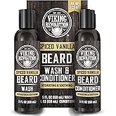 Viking Revolution Beard Wash and Beard Conditioner for Men with Argan Oil and Jojoba Oil - Beard Softener and Strengthener Beard Care Beard Shampoo and Conditioner with Beard Oil (5oz, Spiced Vanilla)