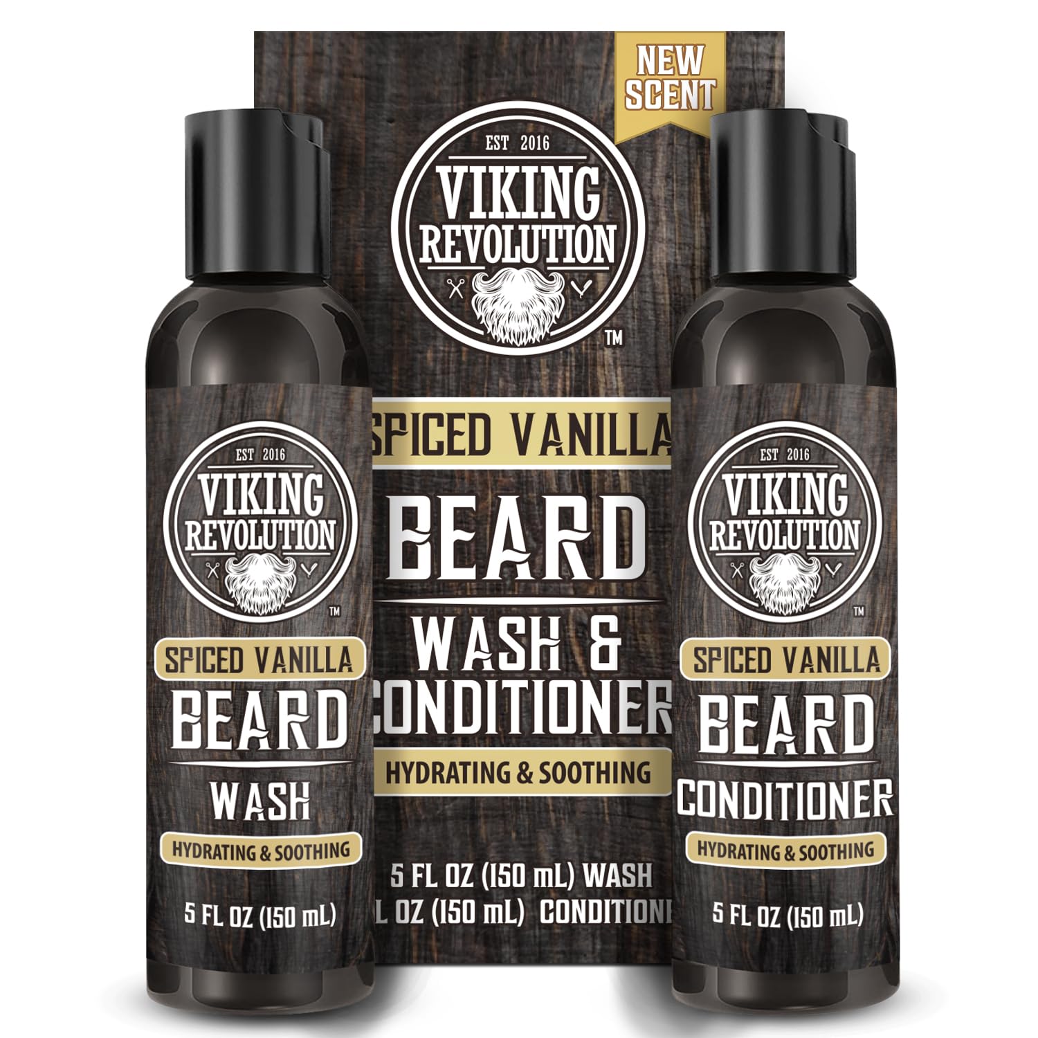 Viking Revolution - Beard Shampoo And Conditioner - Natural Beard Wash & Beard Conditioner With Argan & Jojoba Oils - Softens & Strengthens - Gifts For Men - Spiced Vanilla - 2 x 150 ml