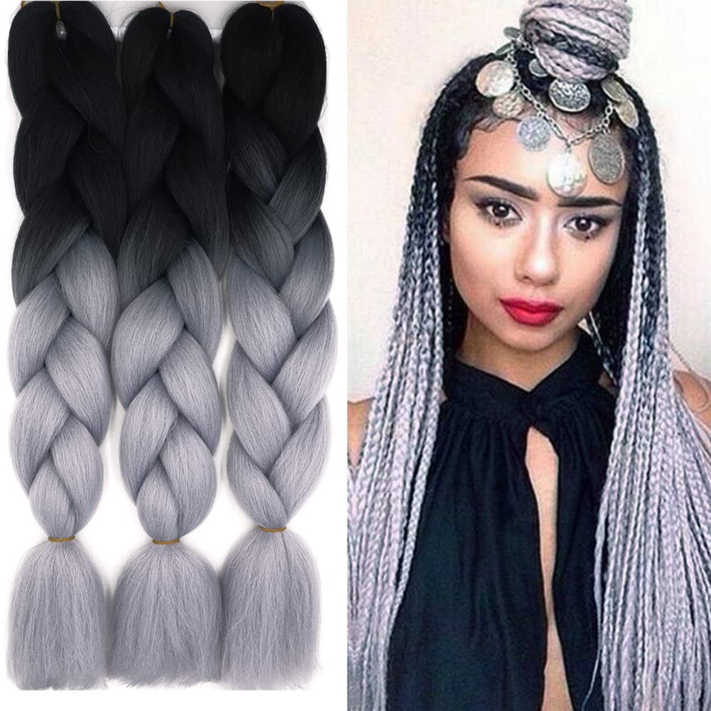 Cybelleza Jumbo Braiding Hair Extensions Synthetic 3PCS/Lot 24inch Ombre Jumbo Braids Crochet Twist Afro Box Braid Heat Resistent(Black&Dark Brown) — image 1