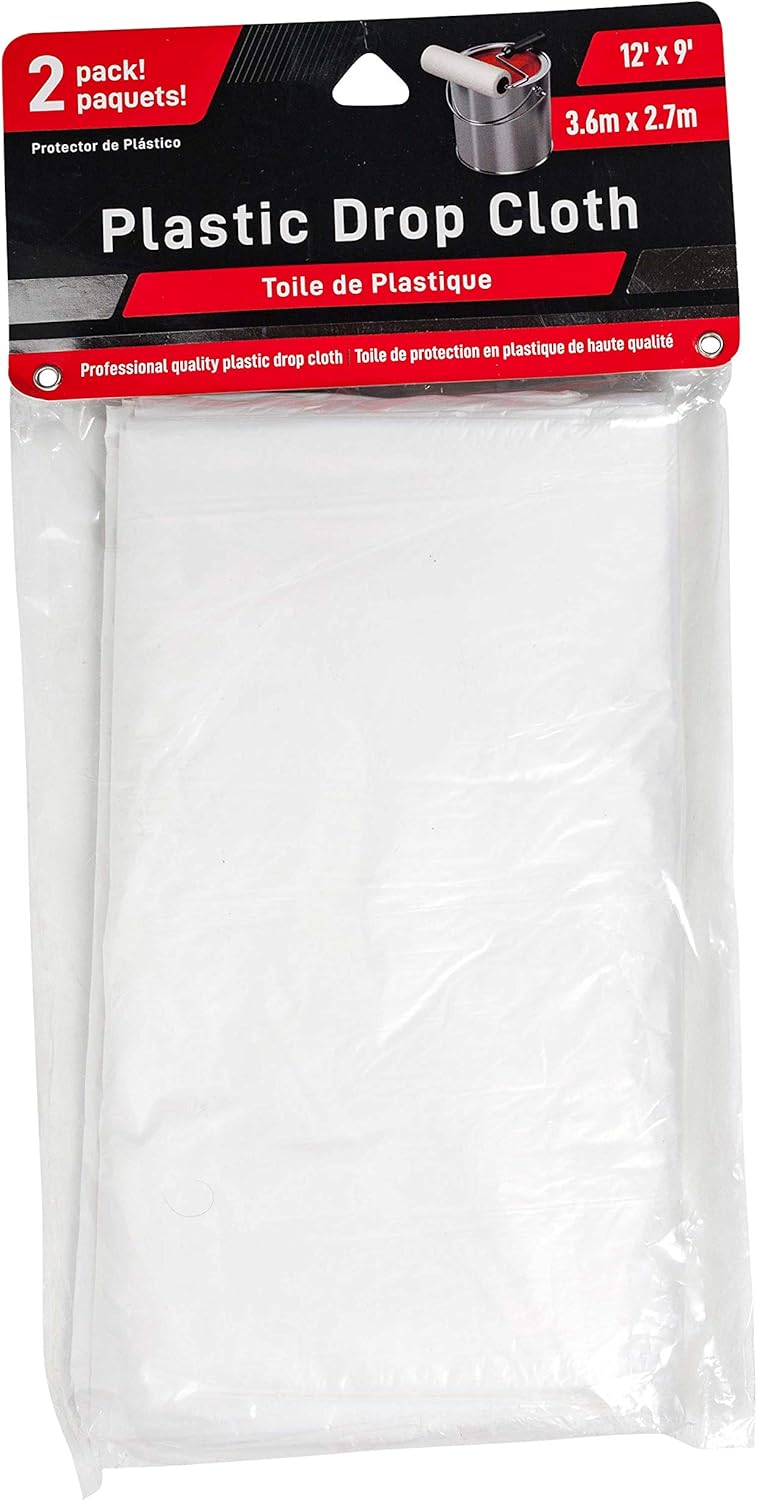 Jacent 12 x 9 Foot Painter's Plastic Drop Cloth, 2 Count per Pack - 1 Pack - - 
