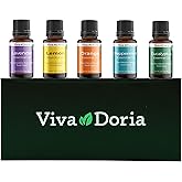 Viva Doria Top 5 Essential Oils Set - Food Grade | 100% Pure & Natural | Aromatherapy, Candle Making | Peppermint, Eucalyptus, Lavender, Lemon & Orange Oils