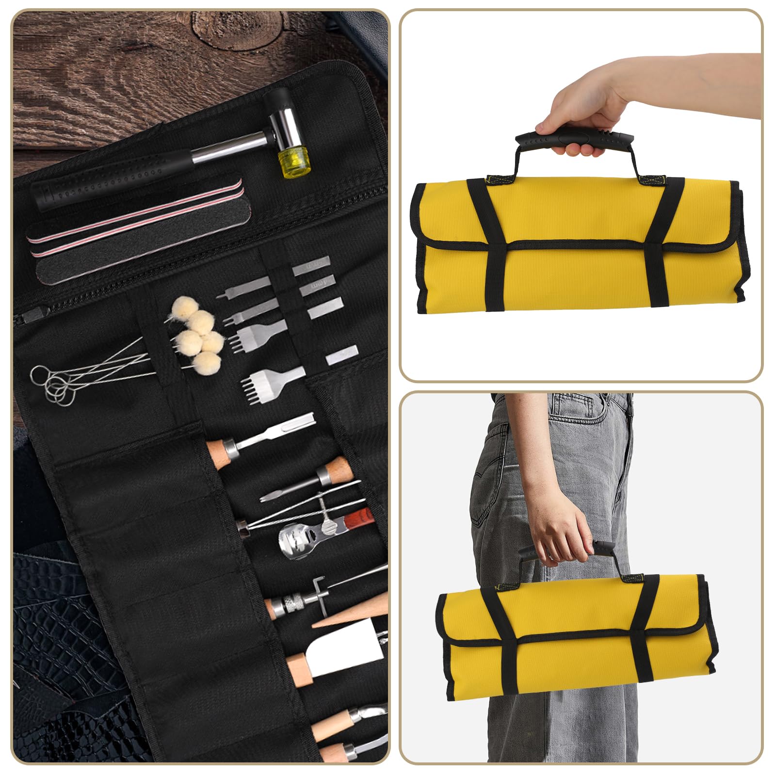 Leather Crafting Tools Leather Working Kit Tool Kit Working Tool Kit with Prong Punch, Hammer, Stitching Groover, Leathers Skiver for Leathers Making Projects