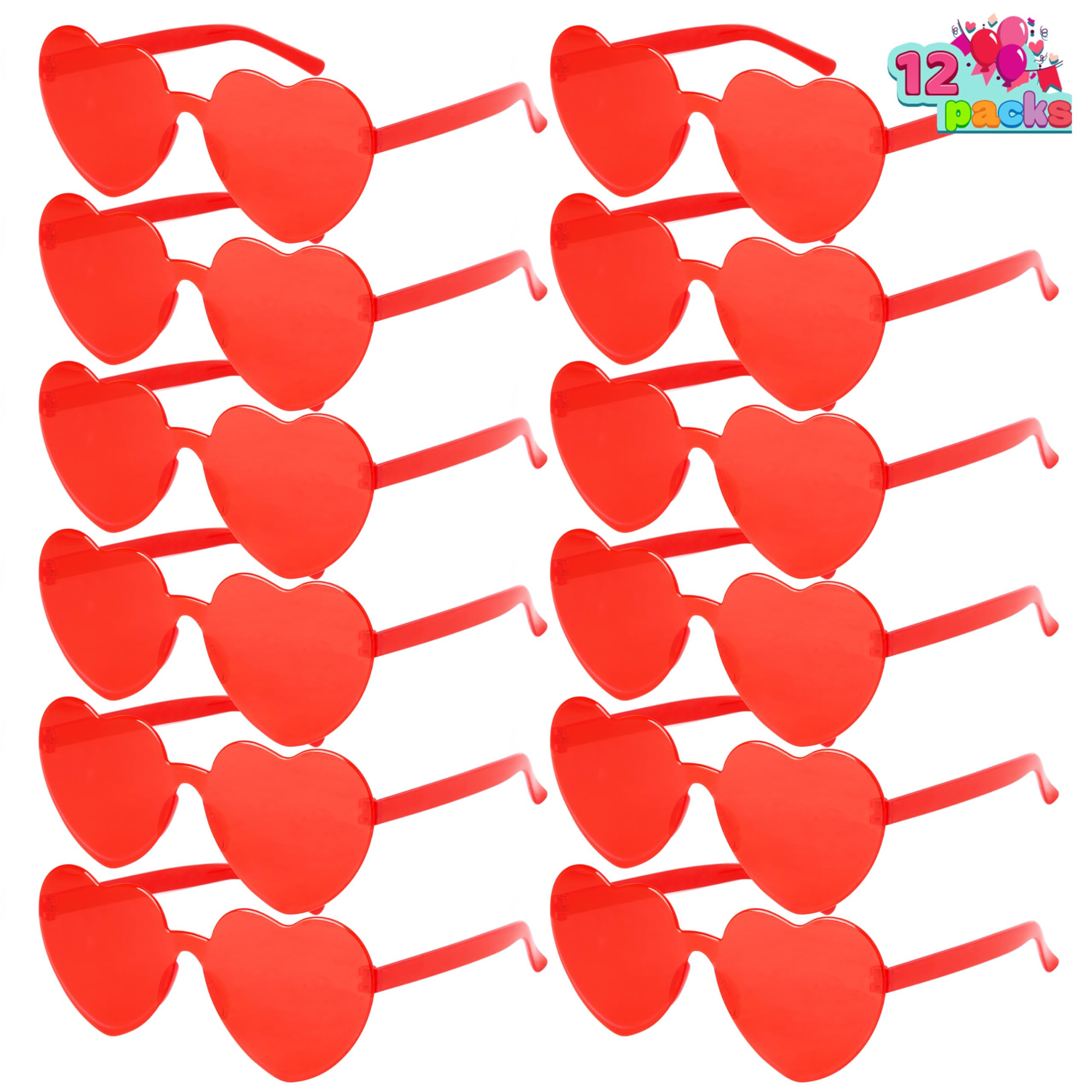 JOYIN 12 Pack Valentine's Day Heart Shape Glasses, Rimless Sunglasses, Classroom Exchange Gift for Kids