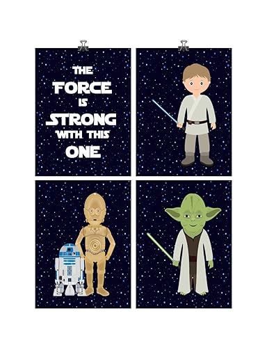 Amazon Com Star Wars Nursery Decor Set Of 4 Art Prints The Force Is Strong With This One Yoda R2d2 C3po Luke Skywalker Multiple Sizes Handmade
