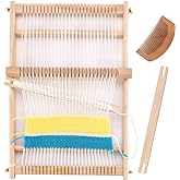 Wooden Weaving Loom Kit for Kids and Adults, Tapestry Loom 15.2x9.85 in | Wooden Tapestry Loom, Rigid Heddle Bar, 9 Yarn Rolls Included, DIY Wall Hanging, Pendants, Beginner Friendly
