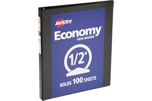 Avery Economy View 3 Ring Binder, 0.5" Round Rings, 100-Sheet Capacity, 0.7 Inch Wide Spine, Great for Home, School Supplies, Office, or Organization Needs, 1 Black Binder (05751)