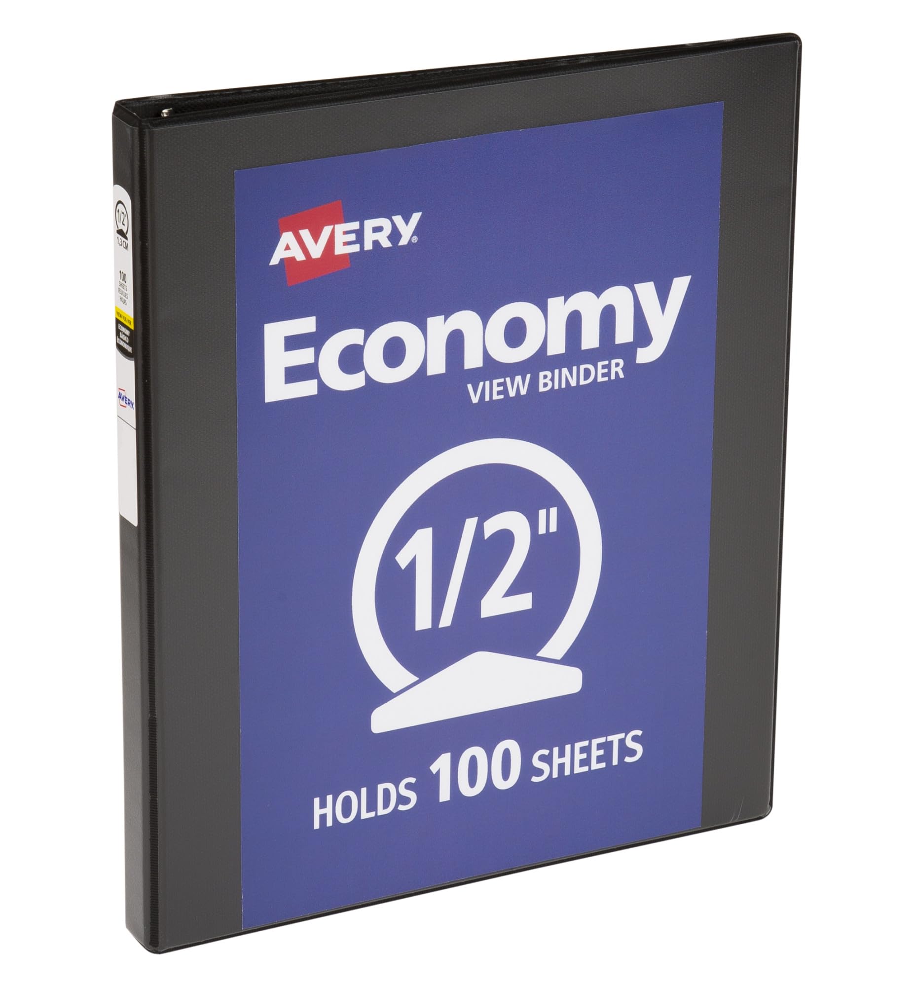 Avery Economy View 3 Ring Binder, 0.5" Round Rings, 100-Sheet Capacity, 0.7 Inch Wide Spine, Great for Home, School Supplies, Office, or Organization Needs, 1 Black Binder (05751)