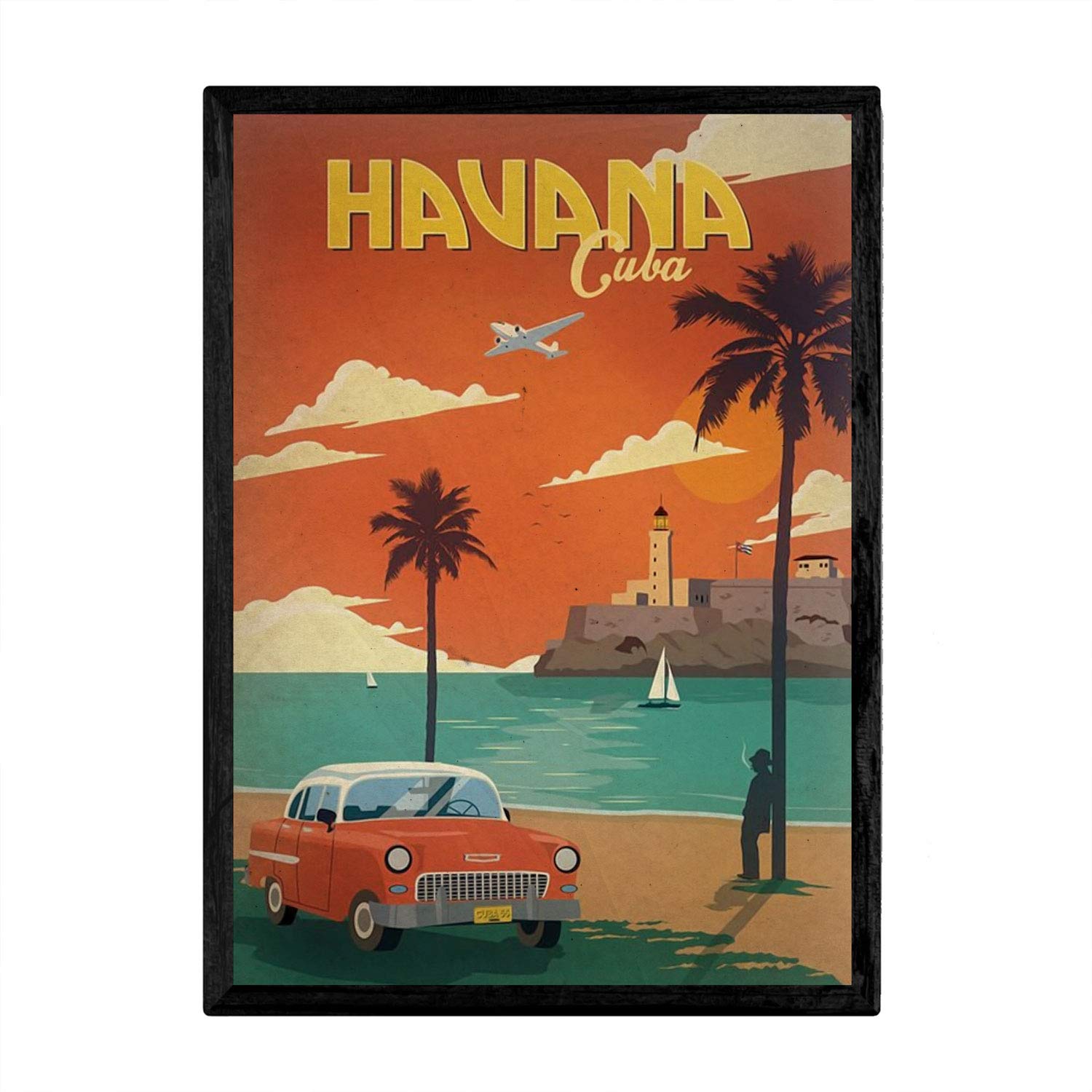 Nacnic Vintage Poster Havana - Cuba. Sheets for interior decorating with vintage and antique advertising images. Paintings retro decor. A4 size