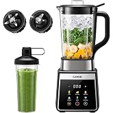 GDOR Blender, Smoothie Blender 1300W Auto-Program Crush Ice | Blender for Kitchen 6 One-Touch Presets, 74oz XL Full Size Blender for Smoothies Frozen Drink, 22oz On-the-Go Cup for Shake
