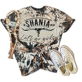 Retro Western Bull Skull Cow Hide Bleached Shirt Women Country Music Shirt Cute Cattle Skull Graphic Rodeo Cowboy Tops