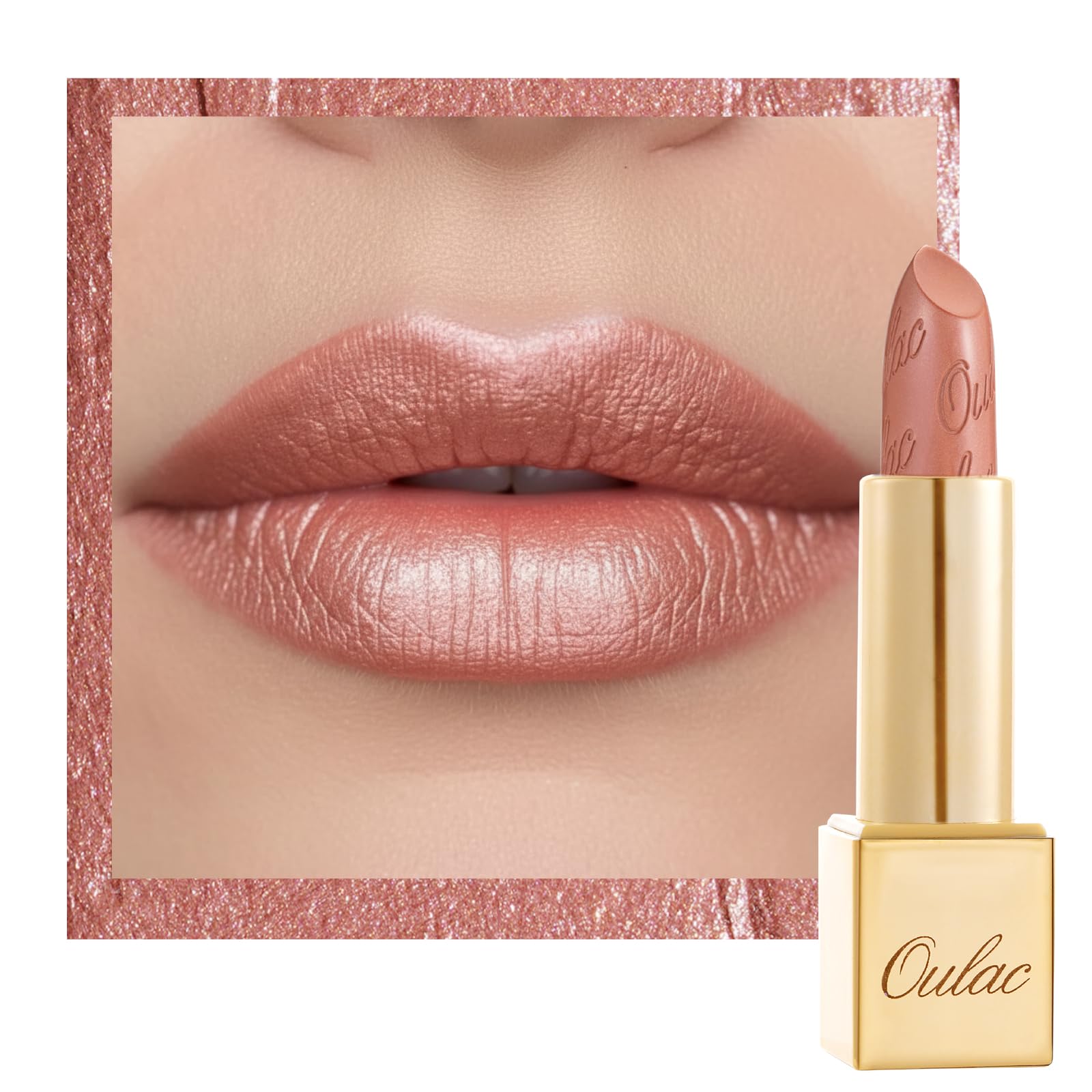 OULAC Metallic Shine Glitter Lipstick, Nude High Impact Lipcolor, Brown Soft and Ultra Hydrating, Long Lasting, Vegan & Cruelty-Free, Full-Coverage Lip Color 4.3 g/0.15 oz Pure Envy(07) — image 1