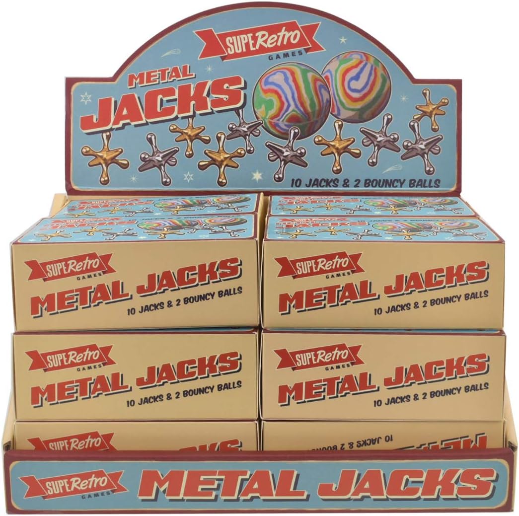 Traditional Retro Metal Jacks Family Game With 2 Rubber Swirly Bouncy