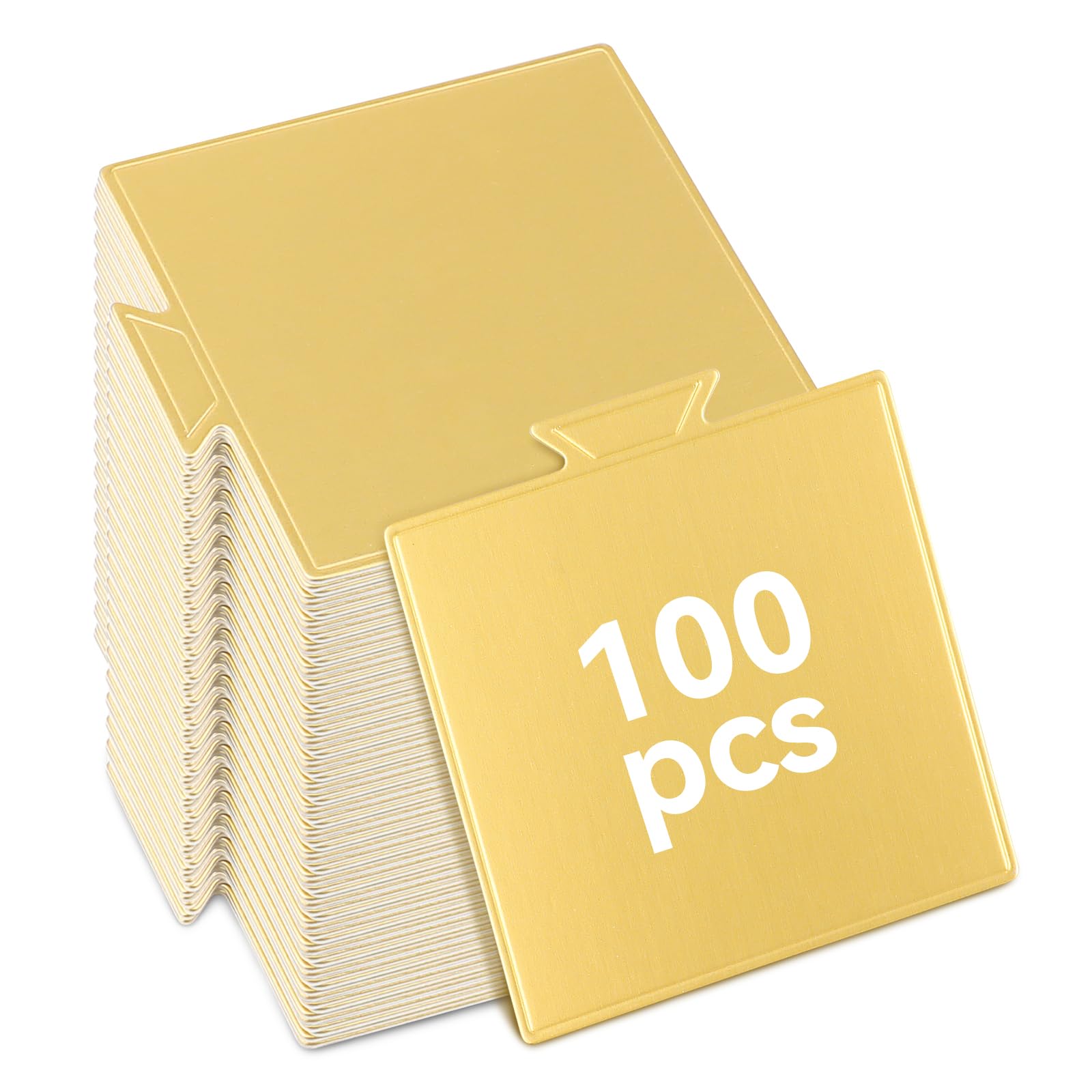 Photo 1 of 100 Pcs Mini Cake Boards 3.5 x 3.3 Inch,Gold Square Cake Cardboard Cupcakes Base for Desserts, Pastries, Mousse, Food Grade Disposable Cake Display Board for Wedding,Party Bakin,Birthday,Cake DIY