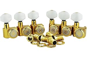 Eddaray 6 In-line Guitar Locking Tuners, 1:18 Gear Ratio Lock String Tuning Key Pegs Machine Heads Replacement, Gold, Pearl Button