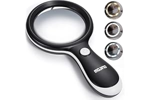 Magnifying Glass with Light, MOJINO 10X Lighted Large Handheld Reading Magnifier Glasses with 18 LED Lights for Macular Degeneration, Seniors & Kids Reading, Inspection, Coins, Jewelry, Exploring