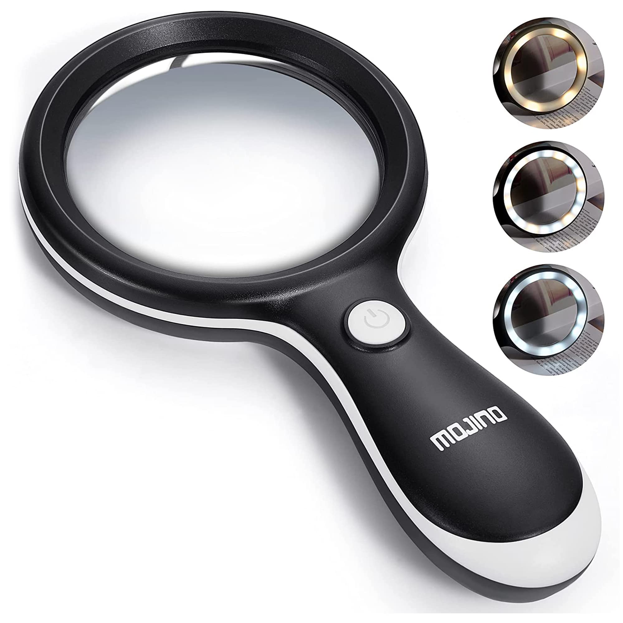 MOJINO 10X Magnifying Glass with Light, 3 Light Modes, 18 LED, Black