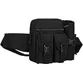 ArcEnCiel Tactical Fanny Pack with Water Bottle Holder - Waist Bag Military Bum Bag for Men & Women, Outdoor Hiking, Fishing, Camping (Black)