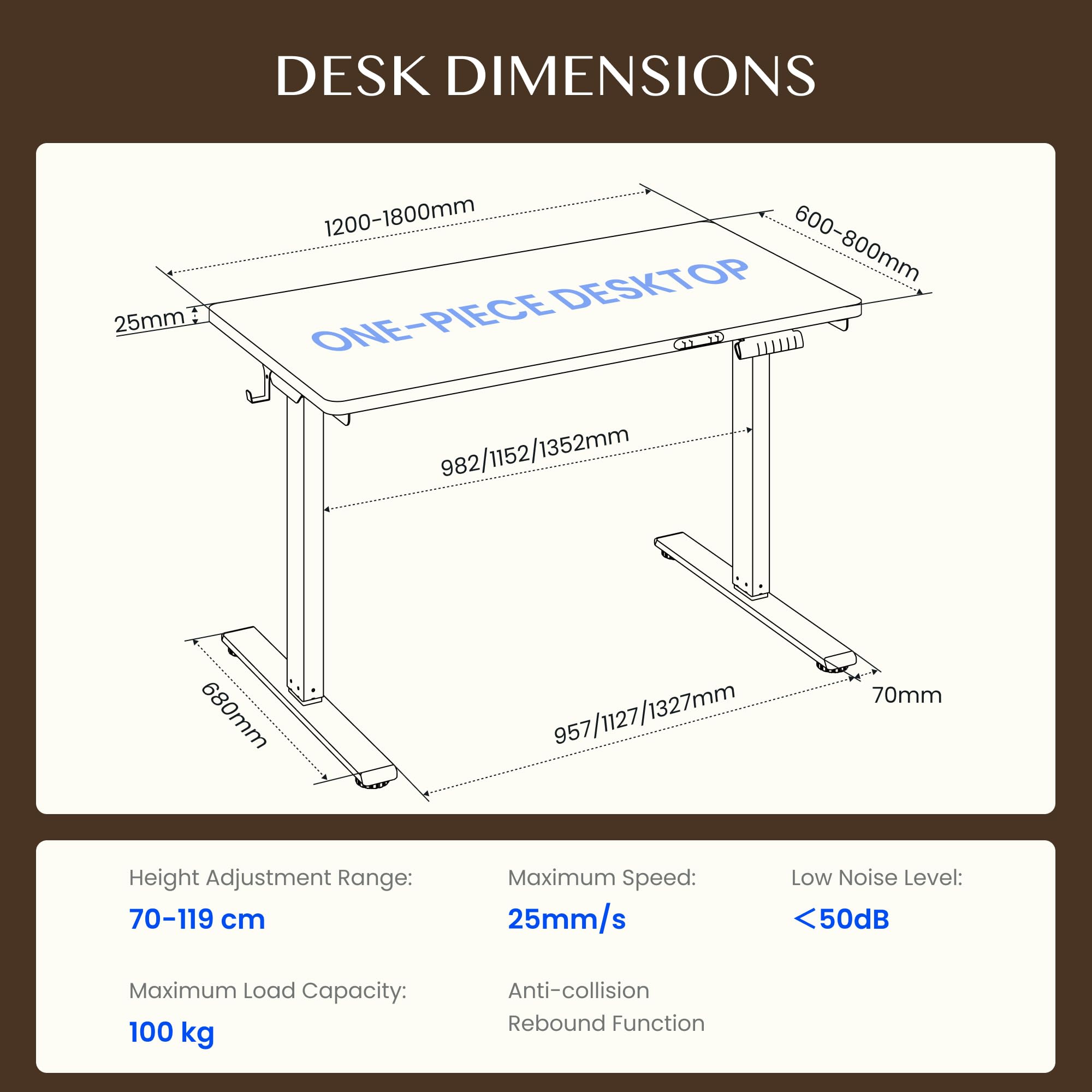 FLEXISPOT Höhenverstellbarer Schreibtisch mit 2 Motoren & 25MM einteiliger Tischplatte,ergonomischer Bürotisch - 120 x 80 cm Walnussbraun, schwarzes Gestell 9