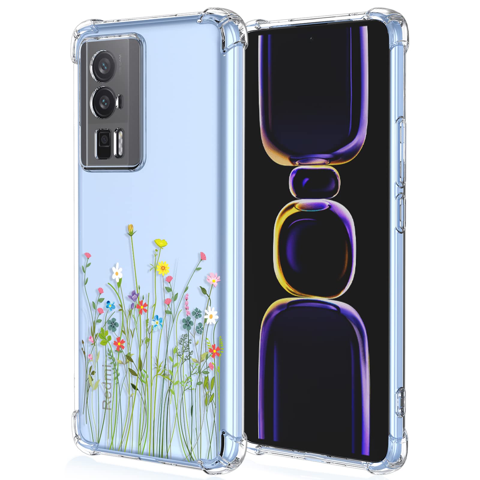 XINYEXIN Clear Case for Xiaomi Poco F5 Pro 5G Flowers Floral Pattern Design Slim Shockproof Transparent Soft TPU Bumper Case Protective Cover - Flower Bush — image 1