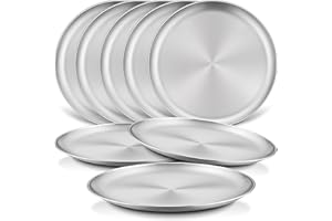 HaWare 8-Piece 18/8 Stainless Steel Kids Plates, 8 Inches Metal Dinner Plates for Toddler Children, Round Serving Plates for Feeding Camping, Non-Toxic Dishes, Shatterproof & Reusable, Dishwasher Safe
